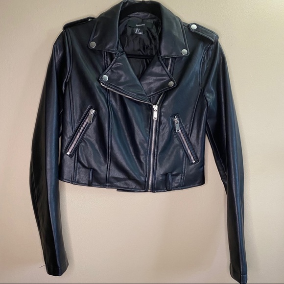 FOREVER 21 CROPPED LEATHER JACKET - Picture 1 of 1